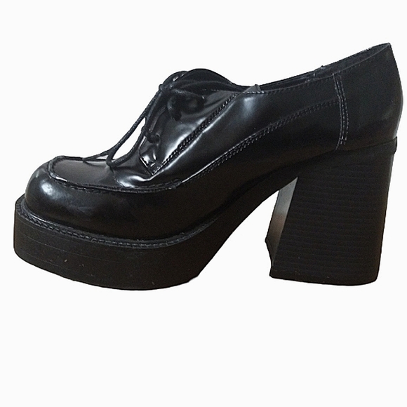 Vintage 90s Y2K Chunky Lace Up Platform Heel Oxford Loafers Round Toe Size 10 - Picture 2 of 10